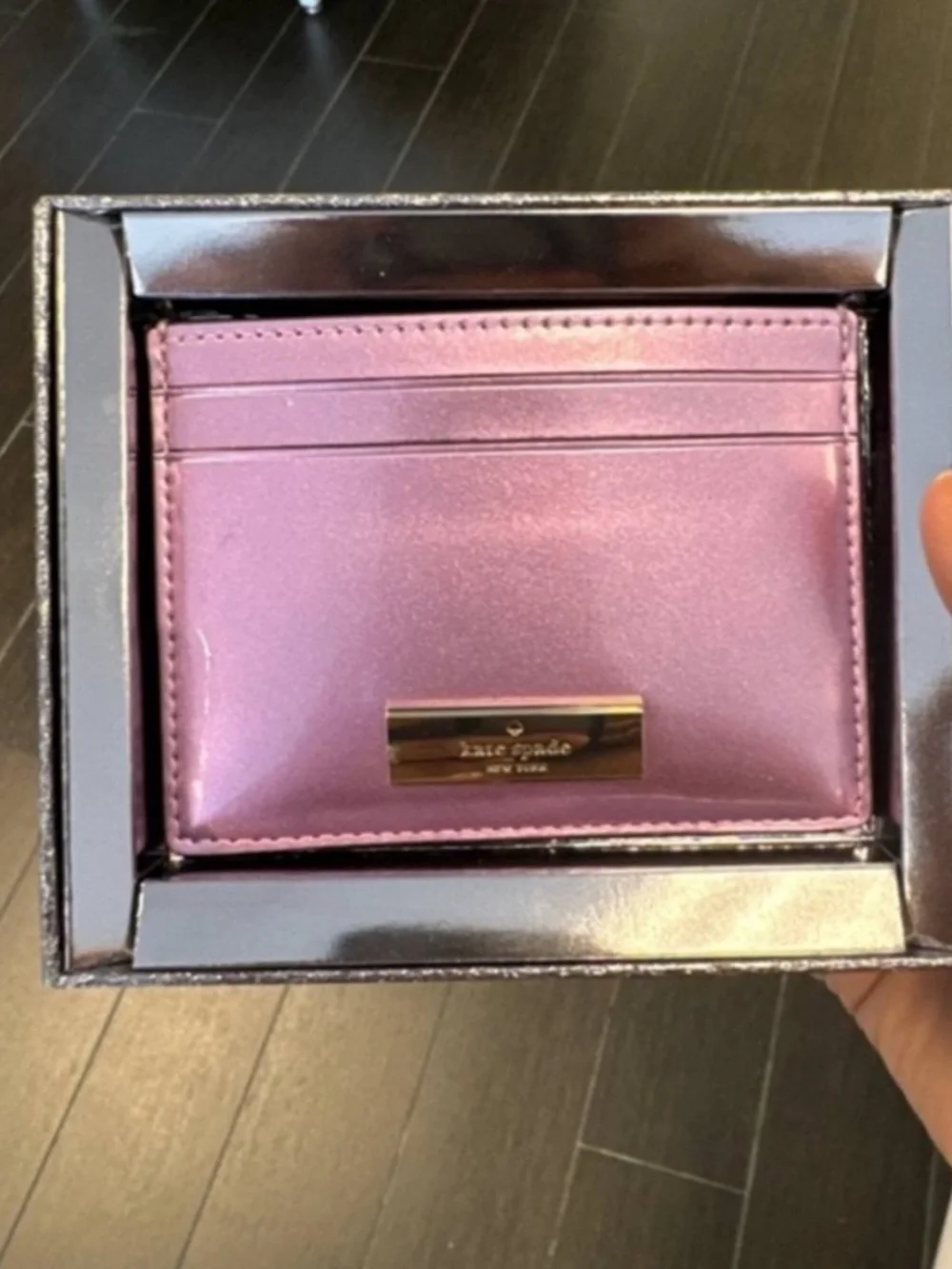 kate spade Metallic Purple-Pink Card Holder with Logo Plaque